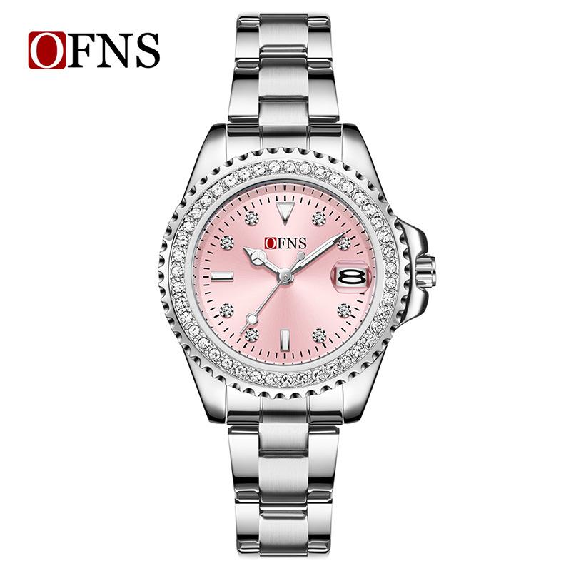 Women's Quartz Watch Simple Diamond Inlaid Waterproof Luminous Calendar Three Needle Business Fashion Women's Watch