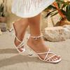 Foreign trade simple thin belt solid color square head fashion cool slippers women's European and American sexy high heels women's 2025 summer new