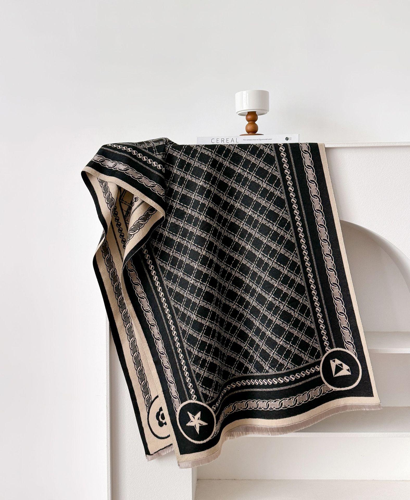 

имитация кашемира принт клетка декор ретро стиль двусторонний теплый шарф шаль 180cm чёрный