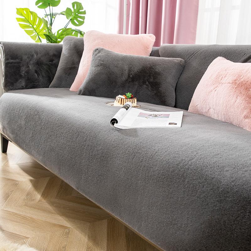 

Плюшевая подушка для дивана с кроликом, зимняя высококачественная противоскользящая утолщенная кожаная подушка для дивана, современный легкий роскошный чехол, тканевое полотенце 70*70cm