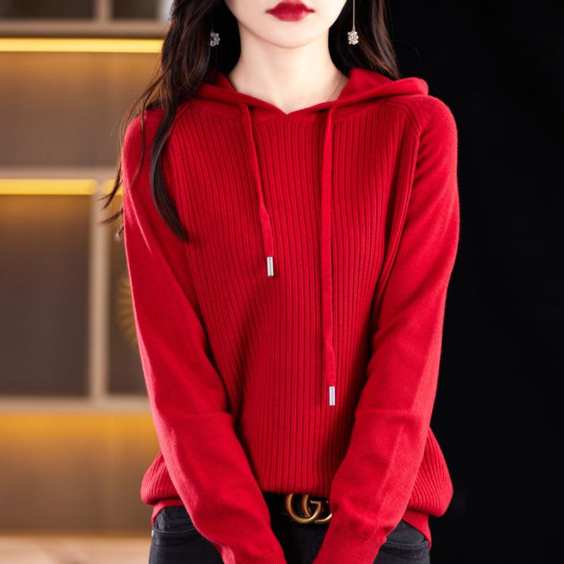 

YYFS женские модные повседневные однотонные свитера с длинными рукавами и осенне-зимним принтом S красный