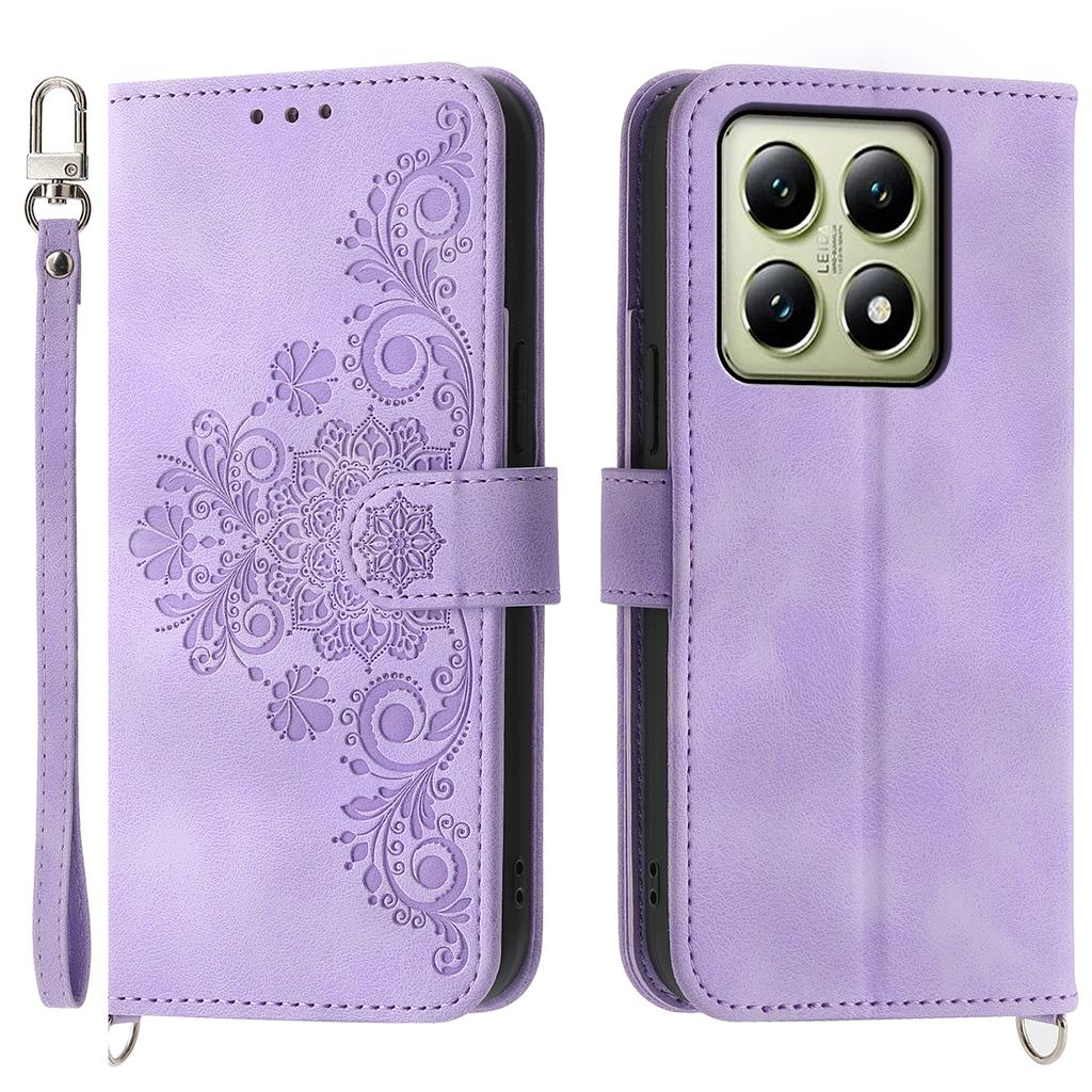 For Xiaomi 14T Case Flower Pattern PU Leather Wallet Phone Cover with Strap