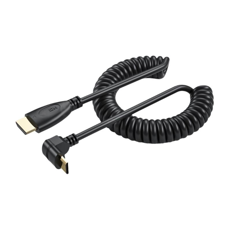Mini HDMIcompatible To HDMIcompatible Coiled Cable 90 Degree Adapter Supports 1080P 60Hz for HDTV Cameras and Game Consoles