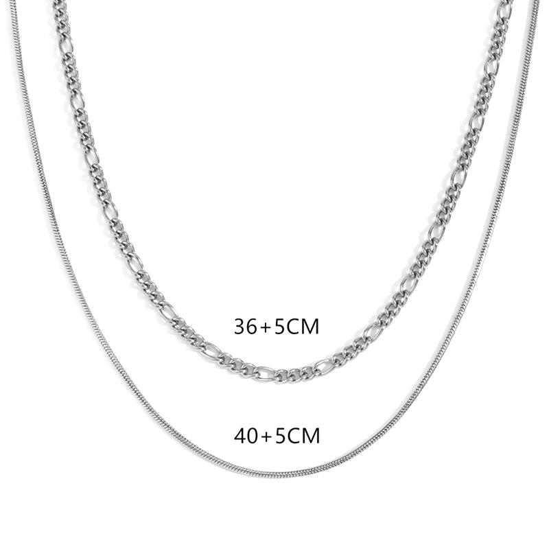 18K Gold Plated Double Layer Figaro & Snake Chain Necklace for Women