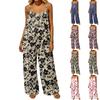 Damen Jumpsuit im Vintage-Stil, lockere Passform, ärmellos, baumwollähnlicher Stoff, Blumendruck, Latzhose mit weitem Bein und Taschen, rückenfreies Design