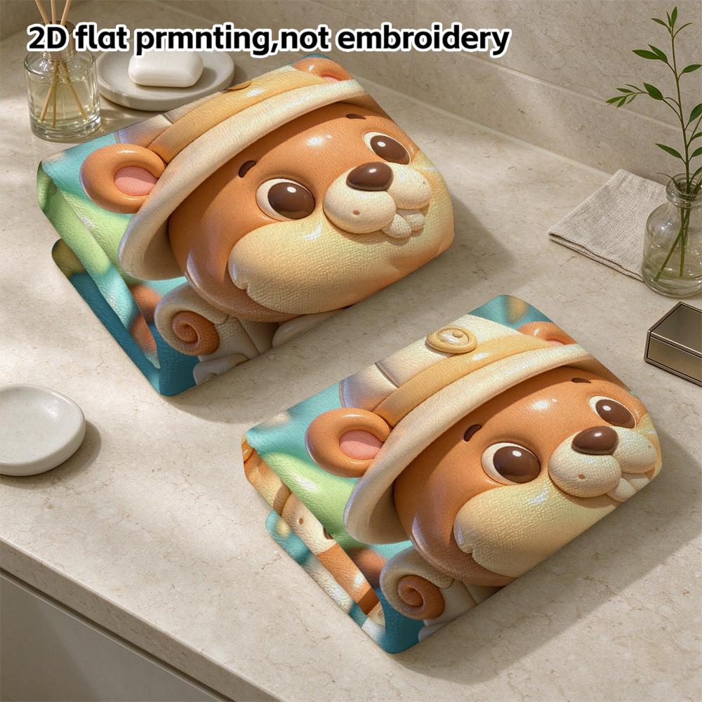 Explorer Beaver Adventure Towel, Soft Absorbent Hand Towel for Shower, Puffy Cartoon Animal Bathroom Towel