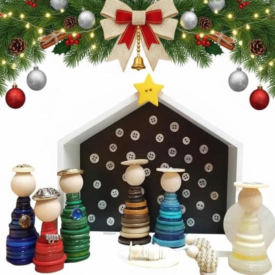 DIY Button Nativity Scene Kit Christmas Craft Set with Buttons Beads