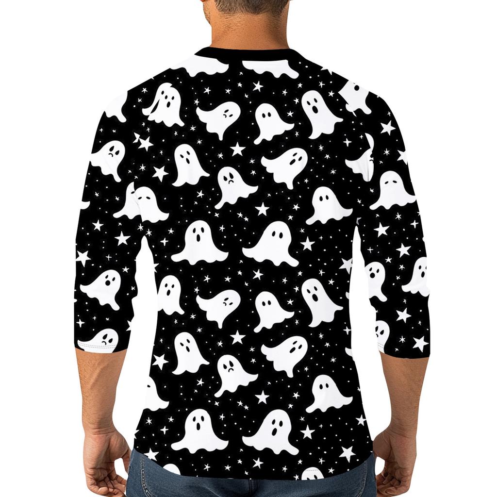 Men's Halloween Printed  Collar Three-Quarter Sleeve