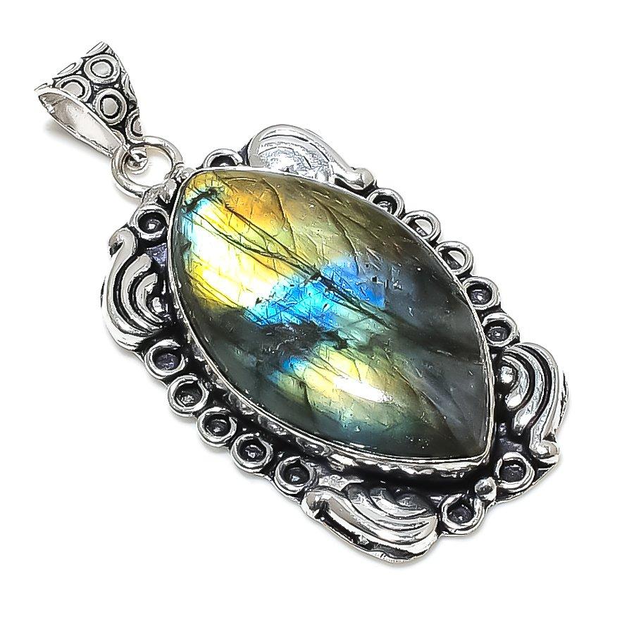 Labradorite Gemstone Handmade 925 Sterling Silver Jewelry Pendant 2.05" o6D62