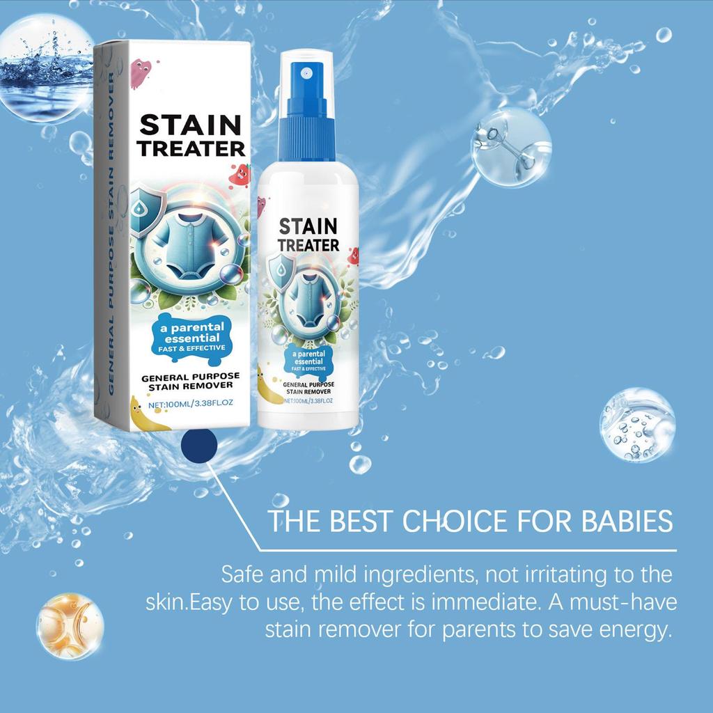 Baby Clothes Stain Remover 100ml No Irritation Laundry Decontamination Spray Food Oil Stains Cleaner for Clothing and Fabrics