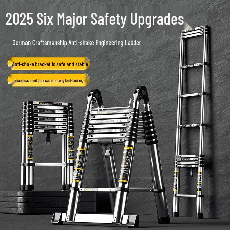 Magdolli Stainless Steel Telescopic A-frame Ladder, Multifunctional Foldable Indoor Aluminum Alloy Stair Ladder