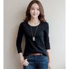 Round Neck Solid Color Long Sleeved Women's T-shirt