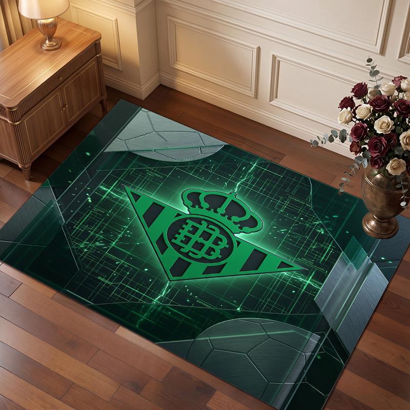 Real Betis Football Print Crystal Velvet Rug, Comfortable Water Absorbent Non Slip Indoor Floor Carpet