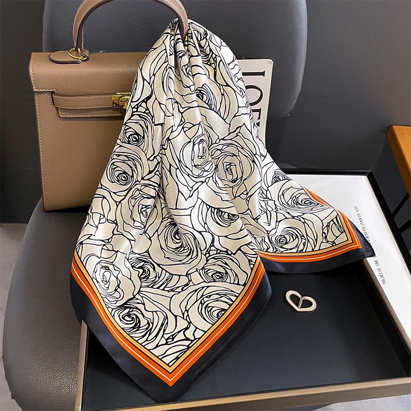 Korean New Printed Scarf Mulberry Silk Square Scarf Spring and Autumn Summer Dual-purpose Shawl Neck Protection Occupation Silk Scarf