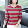 Middle-aged Mom Autumn Clothes Plus Size Loose Cotton Long Sleeve T-shirt Women's Autumn Clothes Wear Undershirts with Striped Tops