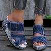 Women Shoes Casual Fashion Vacation Daily Wear Summer Newspaper Buckled Denim Wedge Slippers Sandals