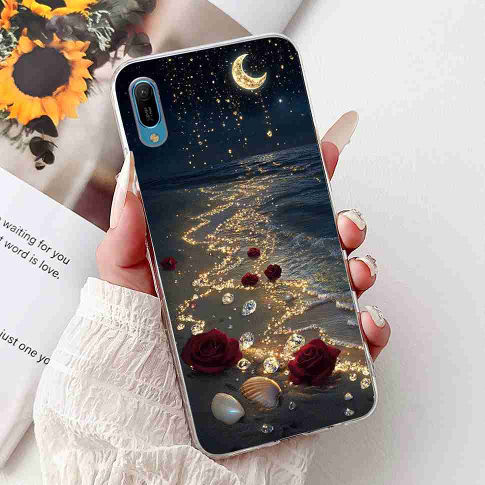 For Huawei Y6 Pro 2019 MRD-LX2 Case Fashion Flower Love Silicone TPU Shockproof Cover For Huawei Y6Pro Y16 pro 2019 Phone Cases