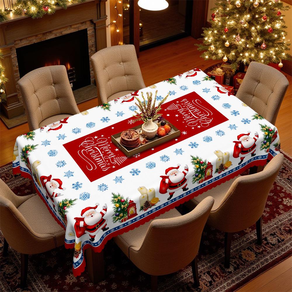 Рождественская красная скатерть, Декор Санта-Снежинка, Водонепроницаемая скатерть для журнального столика, Скатерть, Скатерть для праздничной атмосферы Round tablecloth-152x152cm
