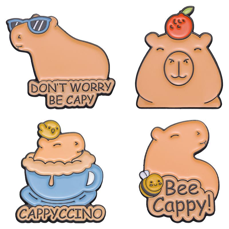 

3-6pcs/set Capybara Hippo Enamel Pins Cartoon Cute Hippopotamus Animal Brooch Lapel Badge Jewelry Accessories Gifts for Friends Apricot