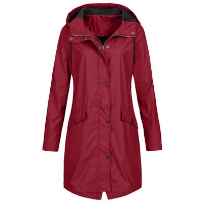 (SU)Jaqueta de chuva feminina listrada sólida externa Plus capa de chuva média e longa impermeável com capuz à prova de vento