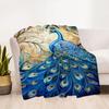 1pc Peacock Feathers Flannel Blanket, Comfortable and Warm Blanket, for Camping Sofa Bed and Couch Office026
