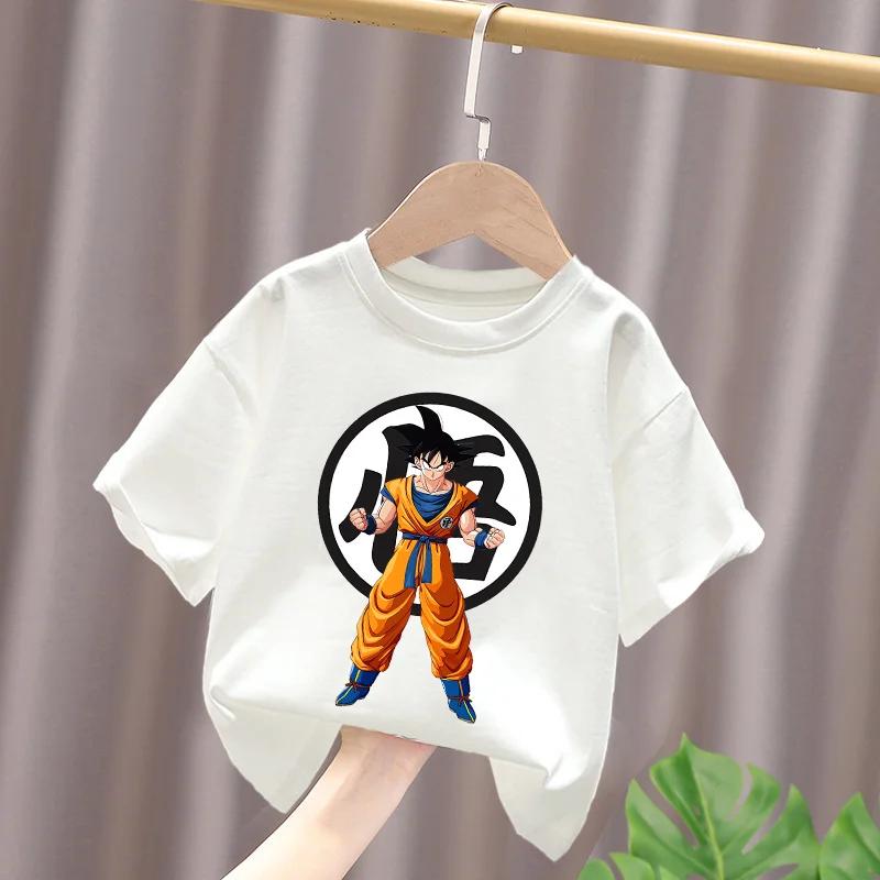 

Dragon Ball Футболка для мальчиков белая хлопковая Футболки с коротким рукавом для малышей Сон Гоку Мультяшная летняя одежда Каваи Топы Подарки на день рождения Size 110 cm