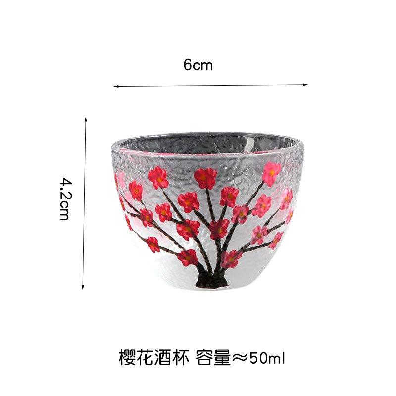 1 piece 40ml japanese hammered hand painted cherry blossom sakura glass sake cup shot glass 401-500ml