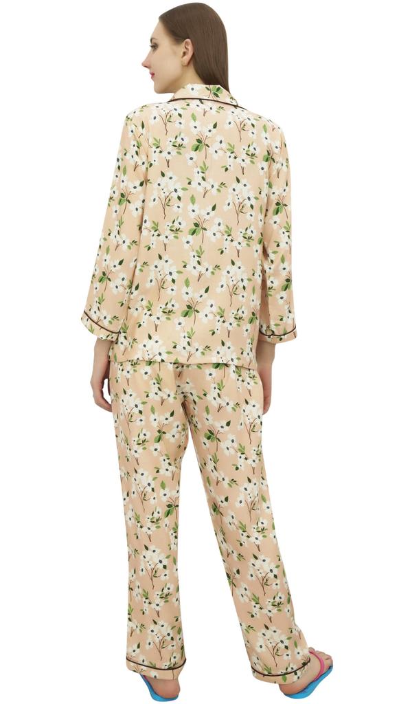 Bimba Peach Shirt With Elastic Waist Pajama Pant 2 Pcs Printe Night Wear