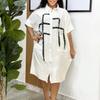 Camicia da Donna alla Moda a Maniche Corte con Spalle Cadenti, Camicetta di Media Lunghezza, Vestito