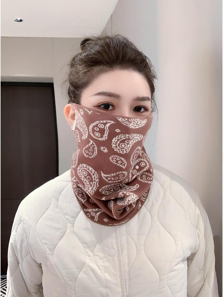 Knitted Jacquard Wool Face Mask: Warm, Versatile Neck Protector and Scarf for Autumn/Winter, Dustproof and Windproof for Outdoor Cycling.