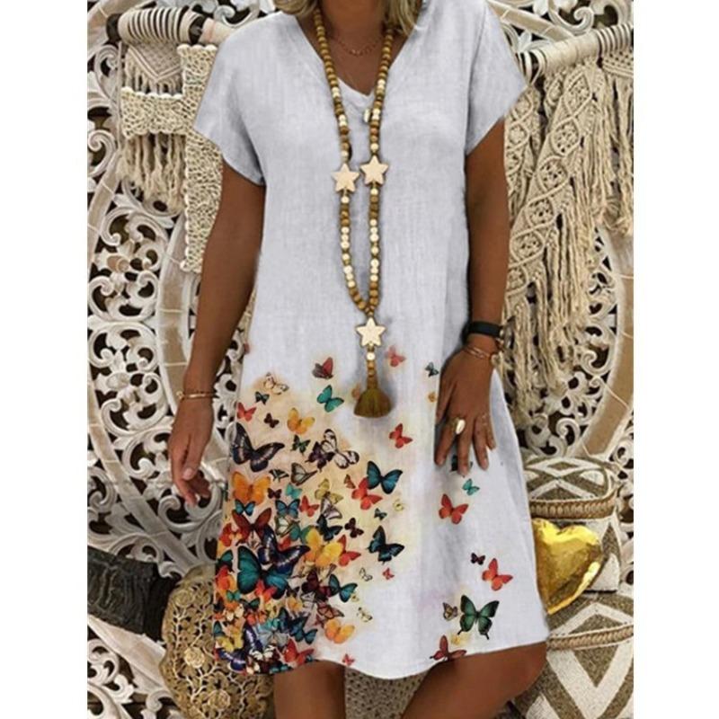

BITCED Fashion Summer Spring Short Sleeve V-Neck Casual Dresses XXXL