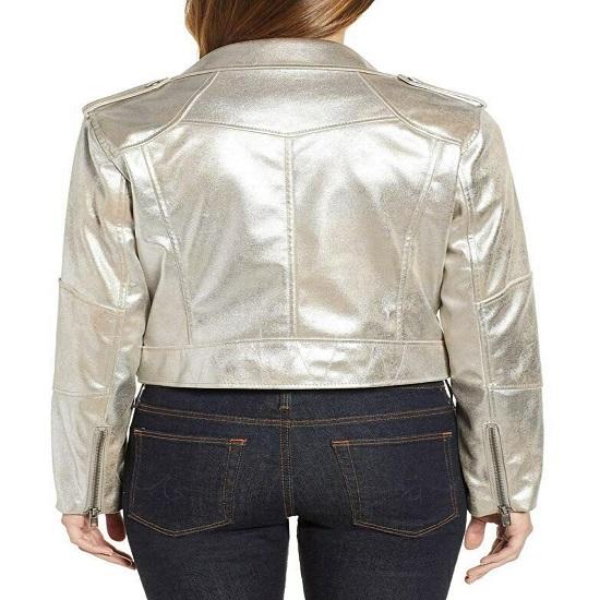 Noora Women's Mettalic Light Golden Lambskin Leather Jacket, Western Style Sparkle Party Leather Jacket, Motor Biker Leather Jacket