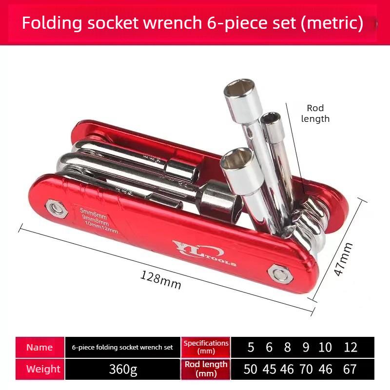 6 in 1 Folding Nut Driver Imperial/Metric Hex Nut Driver Folding Socket Wrench Steel Shank Portable Premium Handle