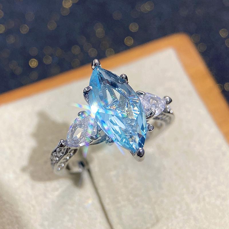 Huitan Simple Sky Blue Marquise Stone Rings for Women Exquisite Wedding Party Finger Accessories Eternity Zircon Drop Shipping