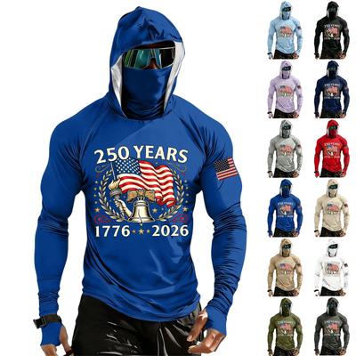 Men's Casual Raglan Sleeve Hooded Long Sleeve Sun Protection Shirt Lightweight Breathable Outdoor Sports Top with Face Cover and Thumb Holes