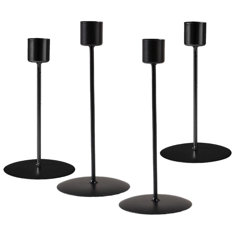 

Pack of 4 Elegant Iron Candlestick Pillar Candle Holders Stand for Living Room Party Wedding Centerpieces Decoration чёрный