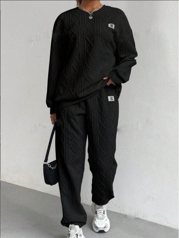 

Autumn/Winter Women s Jacquard Long-Sleeve Sweatshirt and Pants Set XXXXL