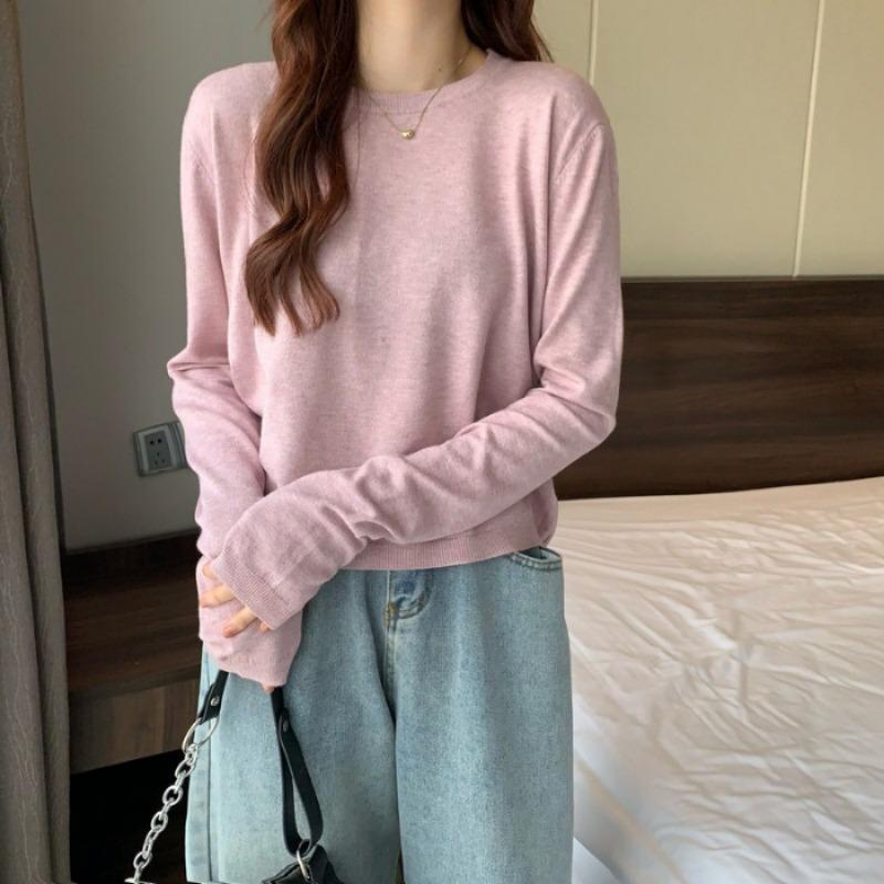 Autumn Winter Round Neck Solid Color All-match Sweater Women Loose Casual Simple Knitting Pullover Top