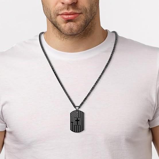 New Titanium Steel Dog Tag Men's Necklace American Flag Cross Scripture Necklace Jewelry