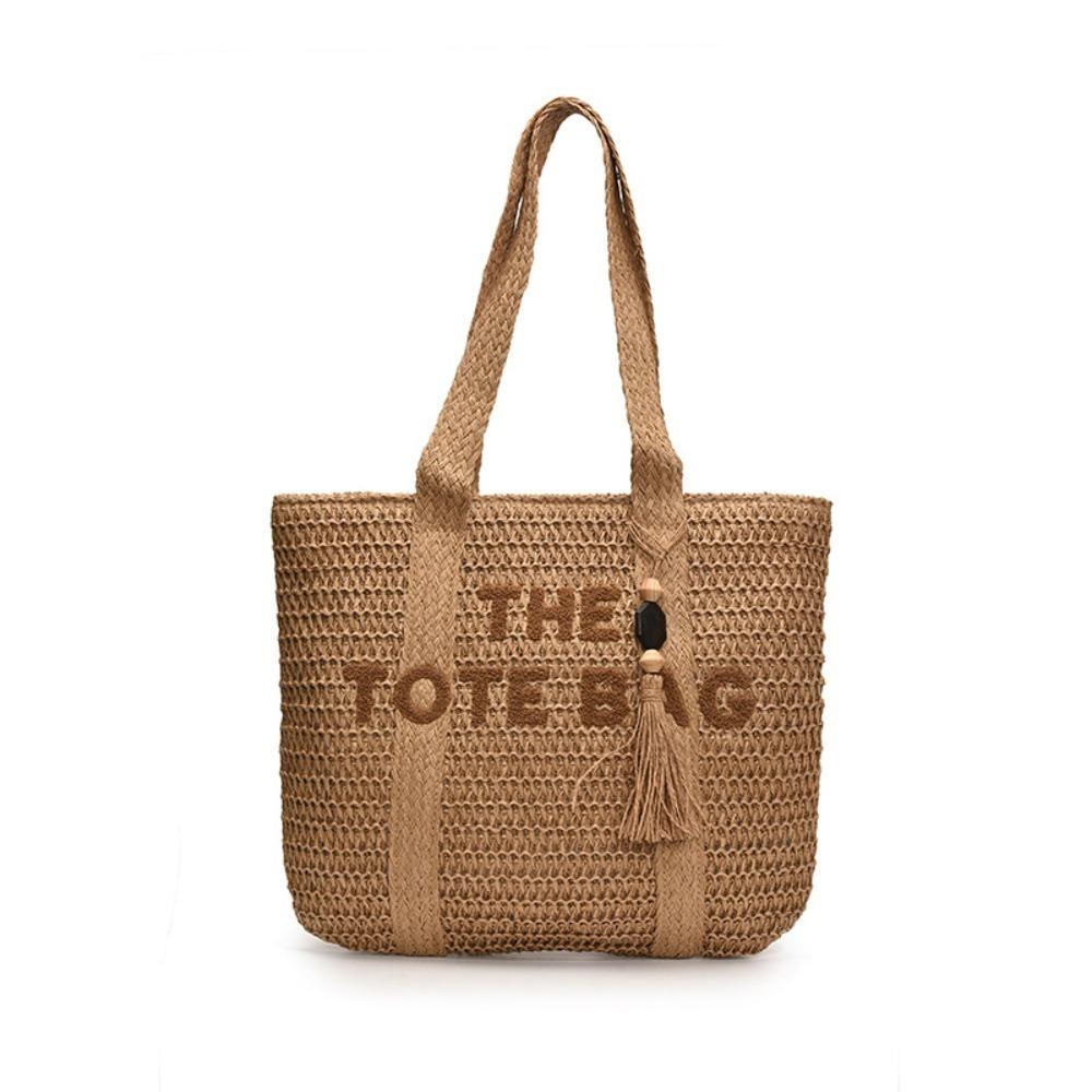 Bohemian Weave Tote Bag Hollow Out Summer Beach Bag Simple Straw Shoulder Bag  Outdoor хаки