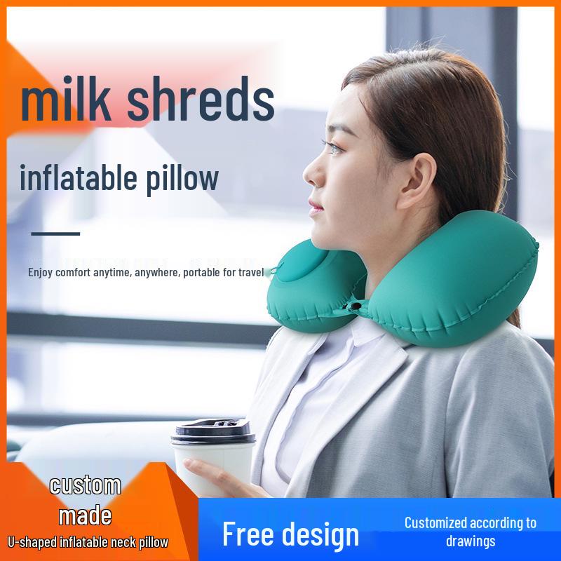 Portable Inflatable U-shaped Neck Pillow for Travel - Milk Silk Press-type for Car & Airplane