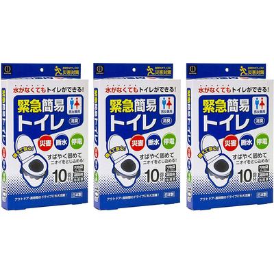 Kokubo Kogyo Notfall-Tragetoilette (10 Anwendungen x 3 Stück Set) [Bei Wasserausfällen/Katastrophen] Enthält Koagulationsmittel, geeignet für Outdoor-Aktivitäten