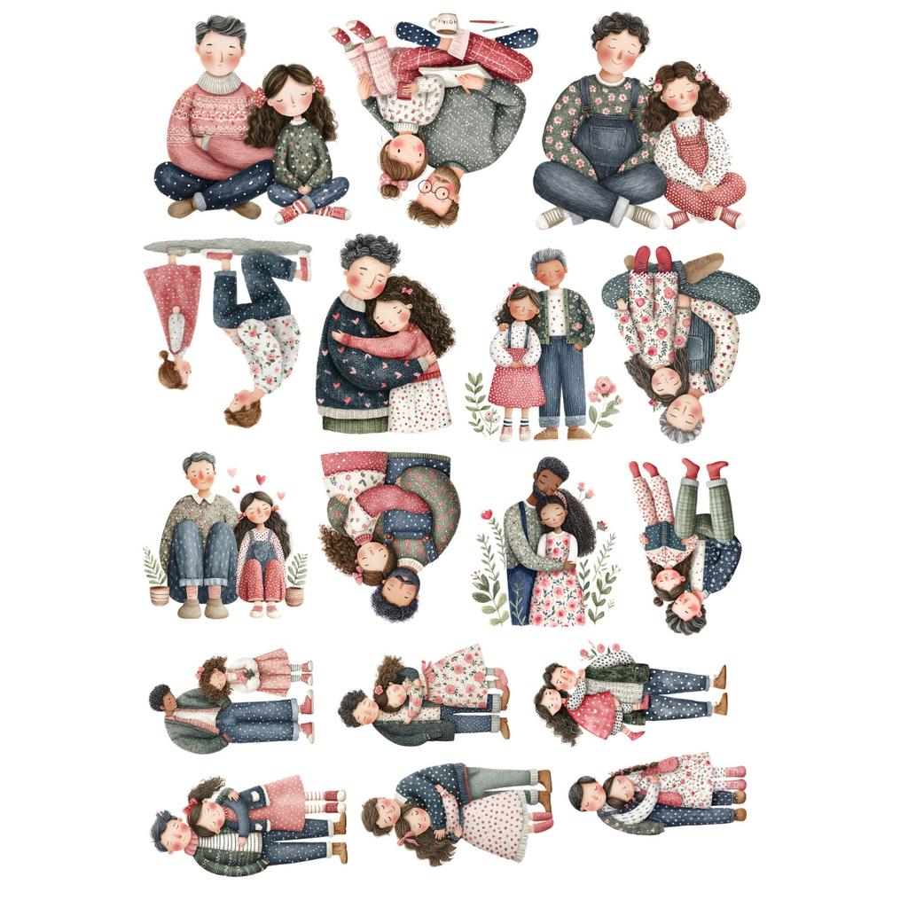 17pcs Cute Cartoon Father and daughter Stickers Graffiti Decals Laptop Motorcycle Scrapbook Phone Waterproof diy Sticker