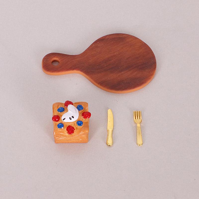 1/12 Puppenhaus Simulation Kuchen Brot Tablett Messer Gabel Kit Puppenhaus Küche Dekoration Puppen Haus Zubehör Rollenspiel Spielzeug