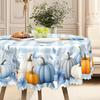 1Pc Autumn Blue Pumpkin Pattern Tablecloth - Round Polyester, Suitable For Parties, Restaurants, Coffee Tables