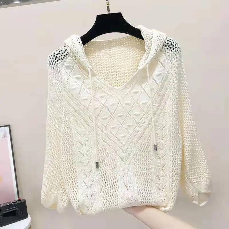 Pull à manches creuses en tricot fin et ample pour femme