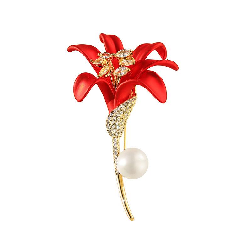 Bo Xin Yun Lily Flower Brooch: Zirconia Pearl Floral Pin for Women