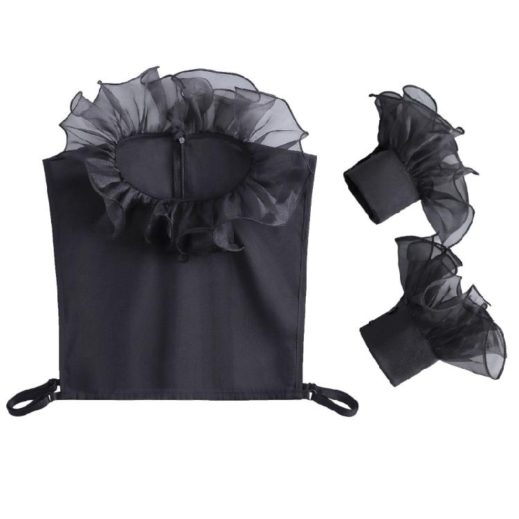 

Sheer Tulle Ruffled Faux Collar With Elastic Cuffs Sleeves Attachment Comfortable Costume Accessor For Special Occasion чорний