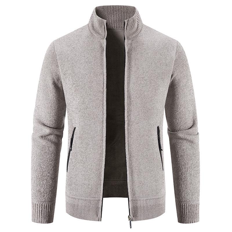 Men's Plus Size Thickened Velvet Zipper Cardigan Sweater - Youth Casual Stand Collar Pullover for Autumn and Winter