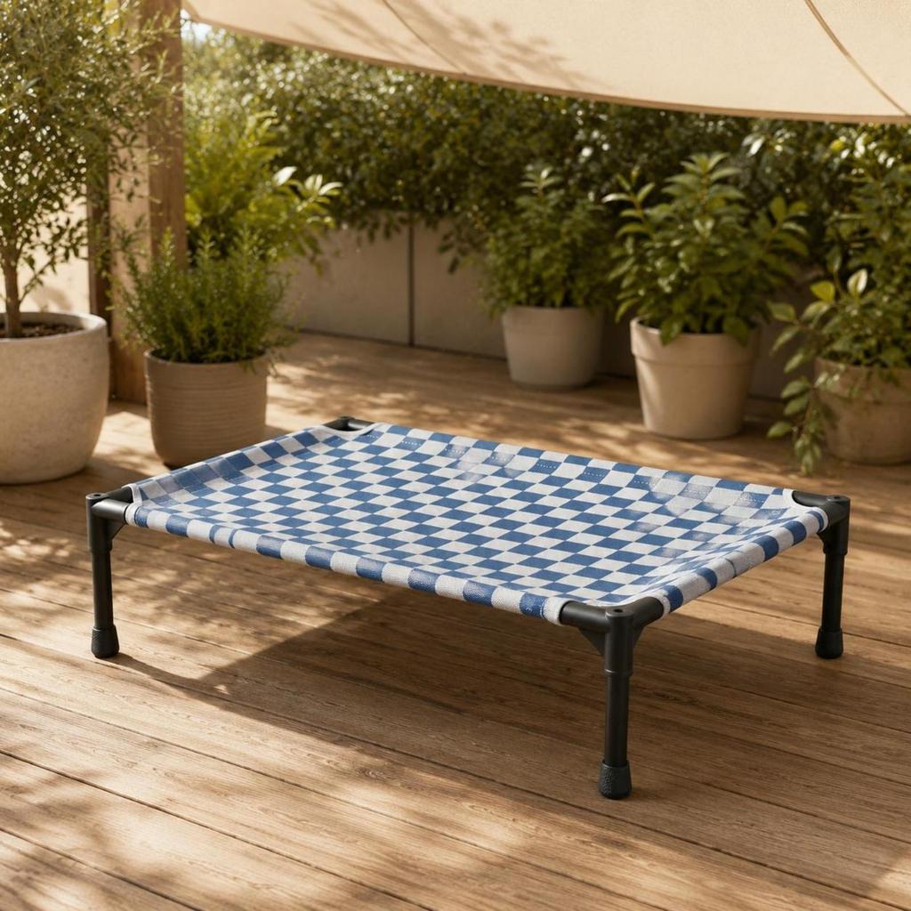 Elevated Pet Cot Frame Pillowless Checkered Lifted dog Bed